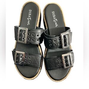 DIBA True, NWT Derby Shoe Black leather with buckles, espadrille sandal. Size9.5